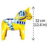Dala Horse:  Yellow Swedish Dala Horse with Blue and White Kurbits "Swedish Flag Colors" | Grannas A. Olsson | Handcrafted in Sweden