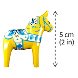Dala Horse:  Yellow Swedish Dala Horse with Blue and White Kurbits "Swedish Flag Colors" | Grannas A. Olsson | Handcrafted in Sweden