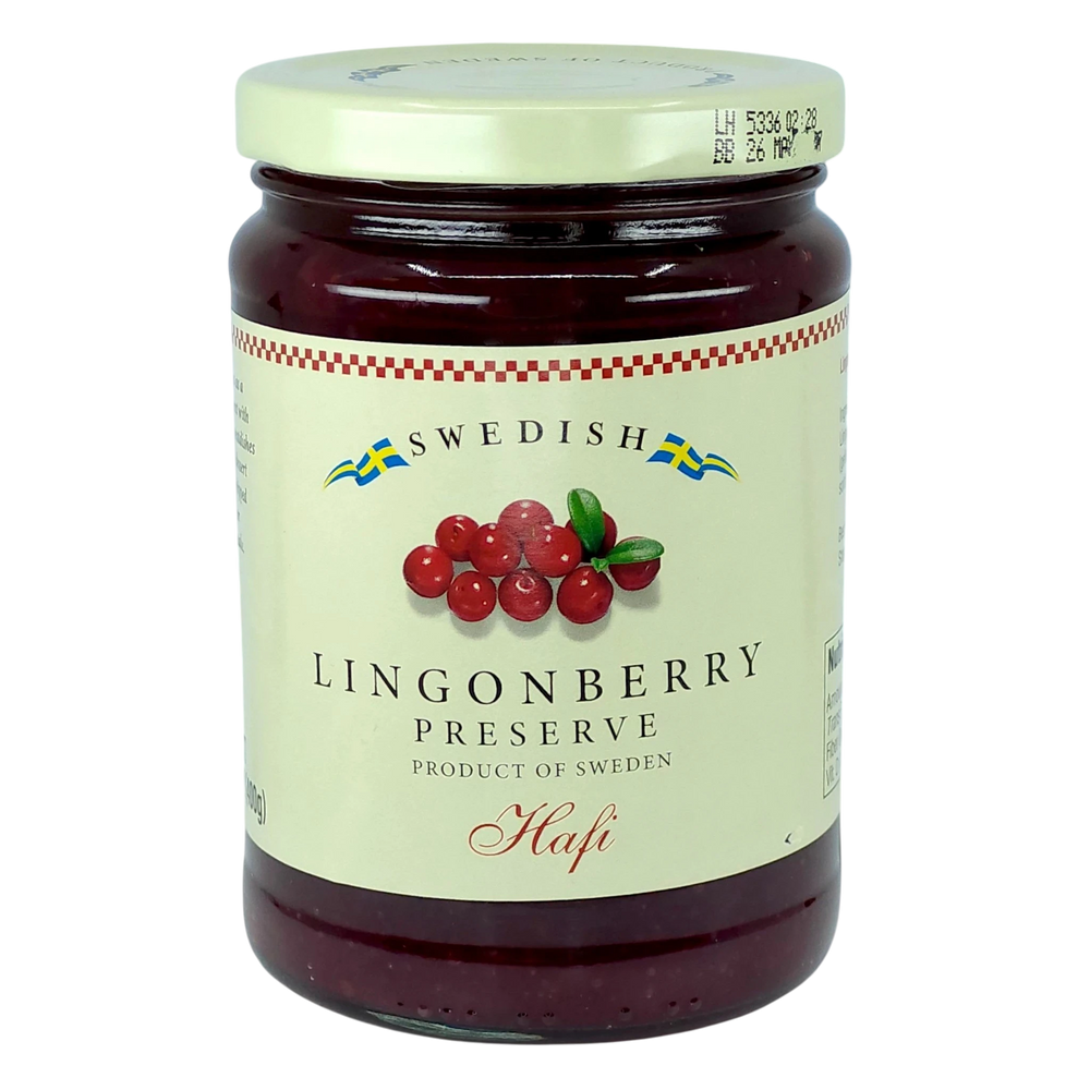 Food: Hafi Wild Swedish Lingonberry Preserves | Authentic Specialty Jam (14.1 oz Jar)