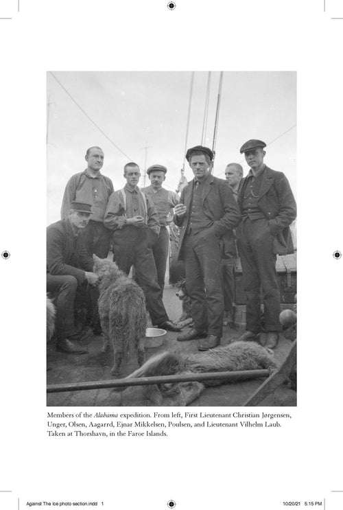 In the Faroe Islands, an Alabama expedition group with two dogs poses on a boat, echoing Ejnar Mikkelsens Against The Ice, a classic Arctic survival tale.