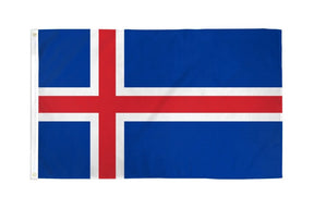 The Flag: Iceland - Polyester National Flag (2x3) features a blue field with a red cross outlined in white, made of durable polyester—ideal for outdoor use.