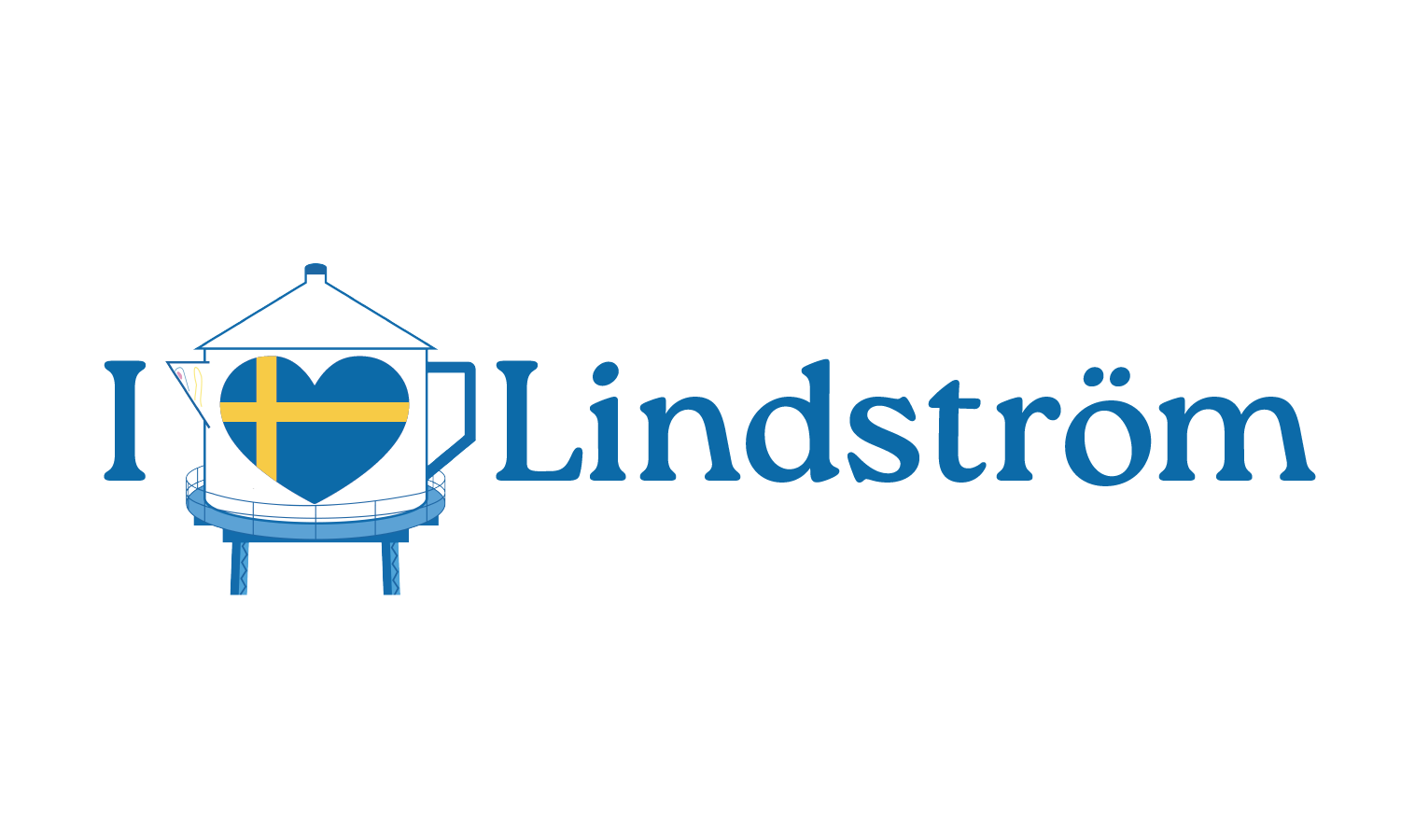 The "Sticker: I heart Lindstrom" features a chic design with the phrase "I [heart shape with Swedish flag] Lindström," beautifully highlighting the town's charm and including an image of its iconic water tower.