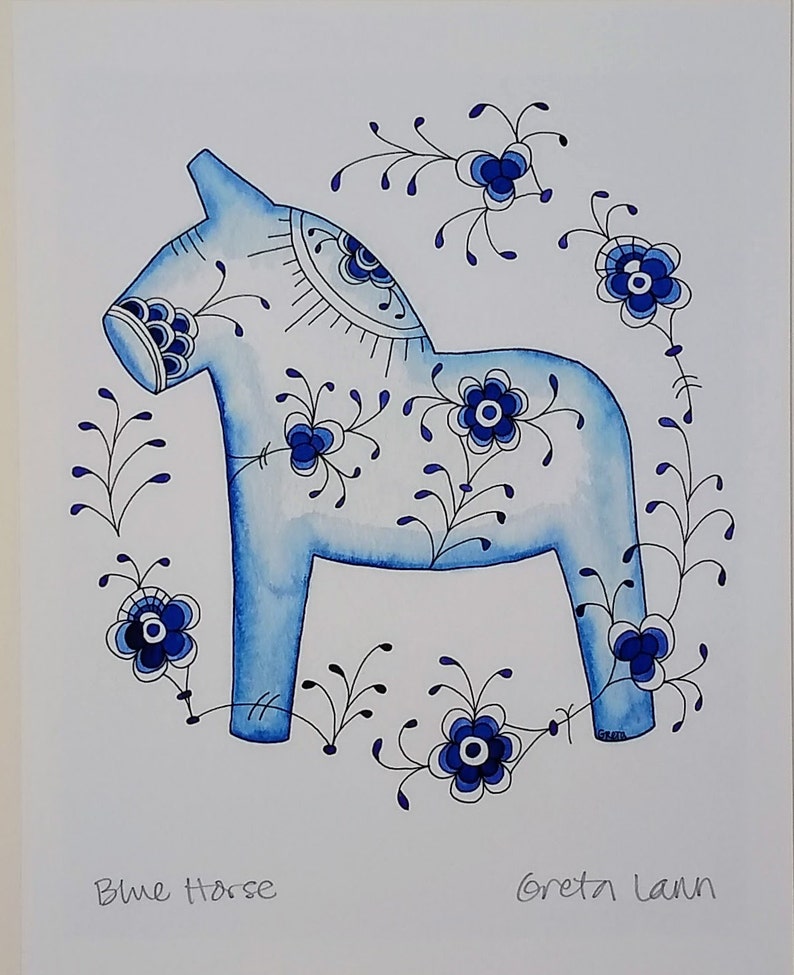 Artwork: "Dala Horse" Blue Fluted by Greta Lann