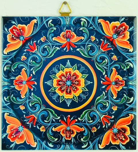 Tile: Lise Lorentzen, Blue Rosemaling