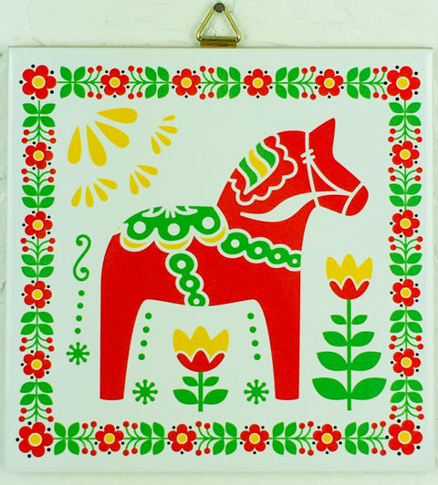 Tile: 6" Ceramic, Red Dala Horse