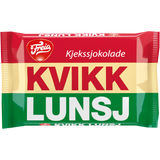 The Freia Kvikk Lunsj, a 47g Norwegian treat, features packaging with red, yellow, and green stripes and the iconic Freia Kjekssjokolade KVIKK LUNSJ text, delivering a delightful mix of crunchy milk chocolate wafer.