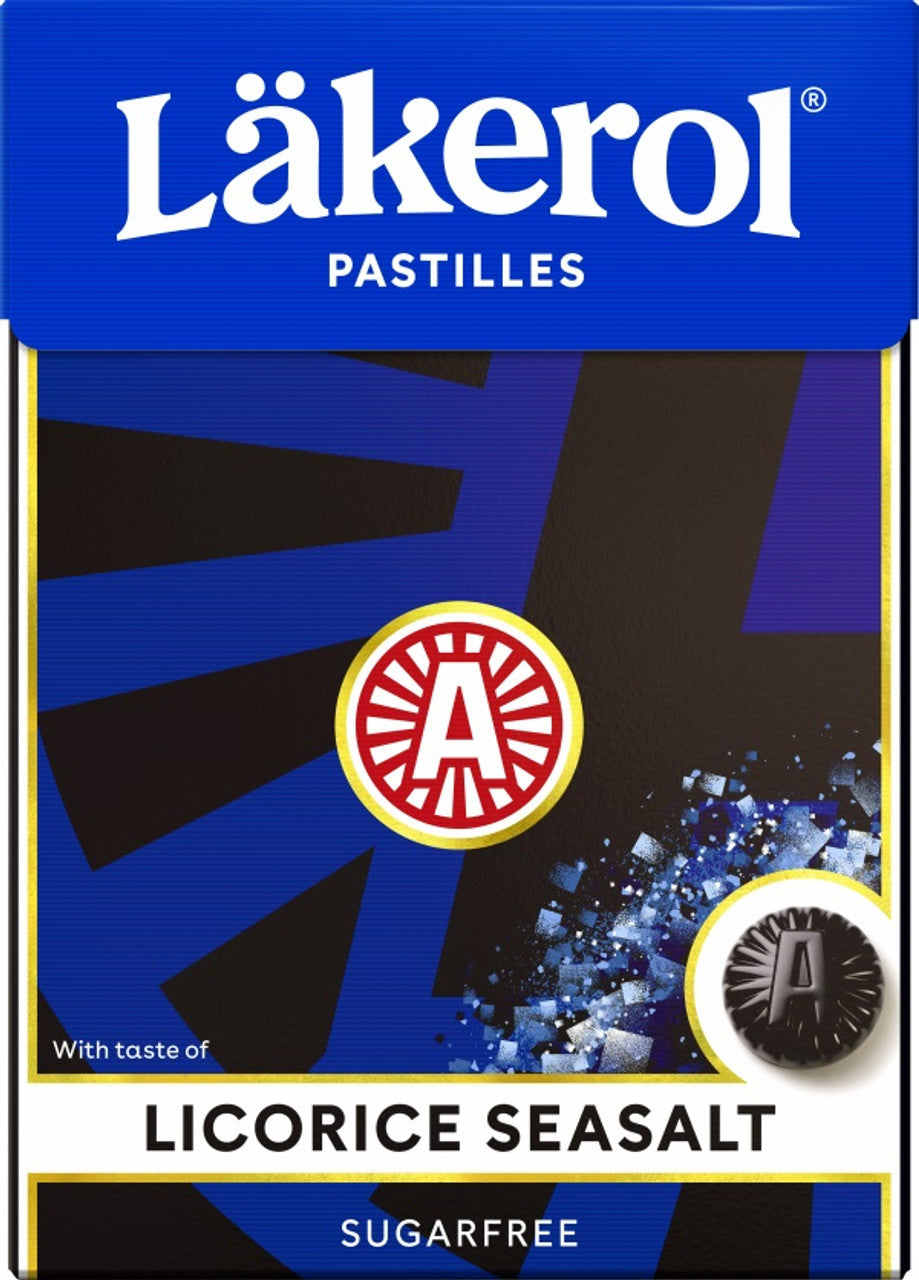 Savor the unique taste of Liquorice Seasalt Läkerol Pastilles (2.64oz), presented in an elegant blue and black package. This sugar-free treat features the iconic branded emblem, adding a touch of sophistication.