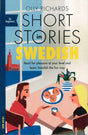 Cover of the book Short Stories in Swedish by Olly Richards: A man and woman at a table enjoying cinnamon rolls and coffee, surrounded by Swedish scenery—ideal for language learners.