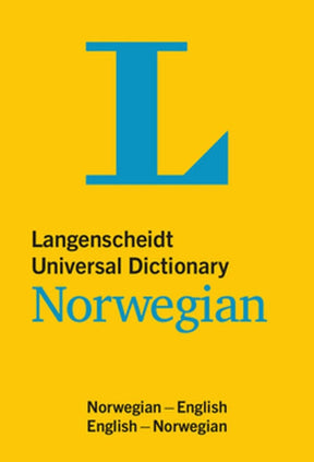 The Langenscheidt Norwegian Dictionary features a yellow cover with a prominent blue L and provides clear phonetic transcriptions, facilitating smooth Norwegian-English and English-Norwegian translations.