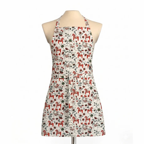Apron: Leksand Mini Swedish Dala Horse Apron (Adjustable Cotton with Pocket)
