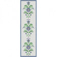 The Bla Kurbits or Blue Flowers Table Runner by Ekelund Master Weavers, made from organic cotton, showcases a rectangular pattern with vertical blue and green floral designs bordered by a thin blue line, bringing elegance to any dining setting.