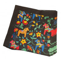 Napkins: Black Leksand Mini Dala Horses - Red, Orange & Blue - Arvidssons Textil (20-Pack, Made in Sweden)