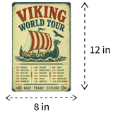 Poster showing a Viking ship with a list of countries and years labeled “Viking World Tour,” sized 12 inches by 8 inches.