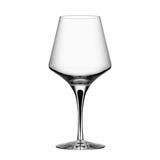 The Orrefors Metropol Red Wine Glass, 20.5oz clear glass with black inside the stem, designed by Erika Lagerbielke, stands upright against a plain white background.