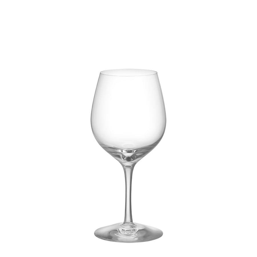 An Orrefors More Bistro Wine Glass from the 4-pack collection, designed by Erika Lagerbielke, sits elegantly on a transparent background.