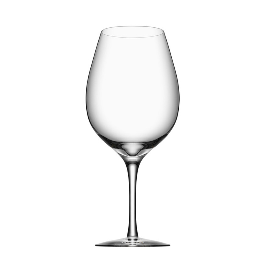 The Orrefors: More Wine XL Glass 20oz (4-Pack) showcases a tall stem and wide bowl, standing elegantly on a flat surface against a white background.