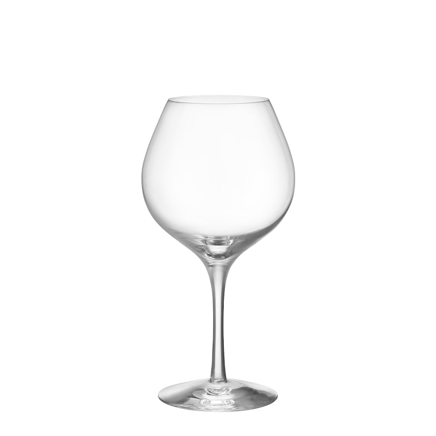 The Orrefors: More Pinot Glass (4-Pack) by Erika Lagerbielke features a round bowl and slender stem, elegantly displayed on a plain white background.