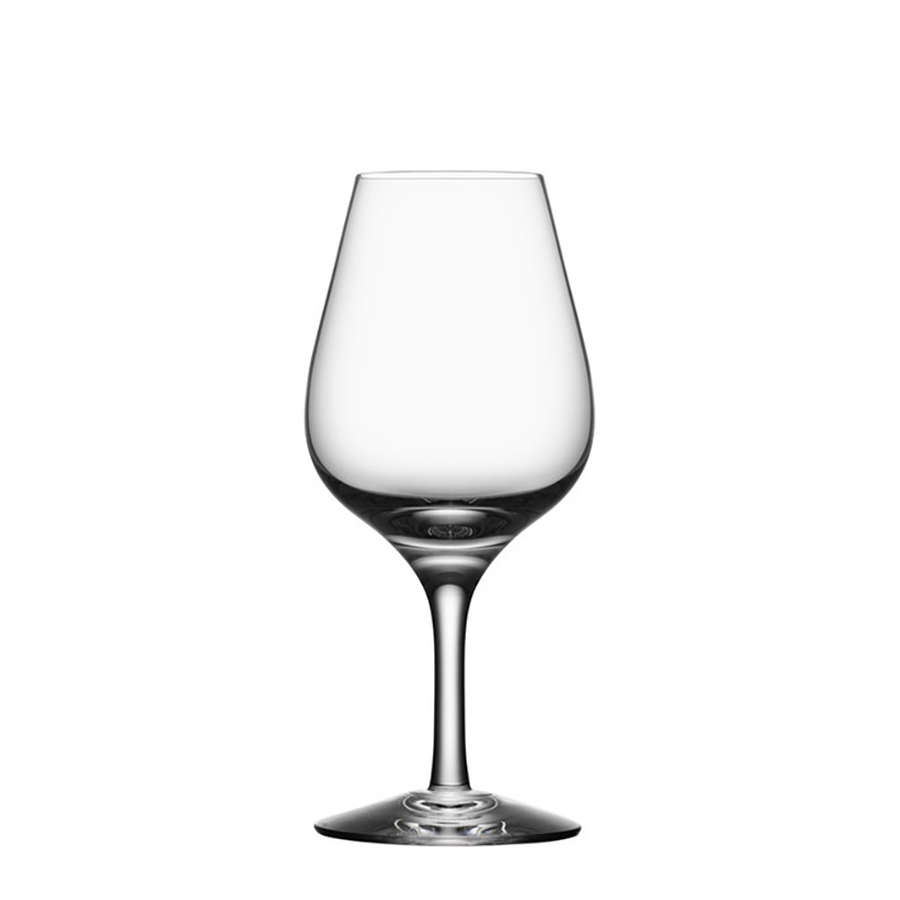 Erika Lagerbielkes Orrefors: More Spirits Glass 7oz (4-Pack) highlights clear glass with a wide bowl and slender stem, set against a white background.