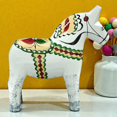 Dala Horse: Antique Inspired White with Gray Feet Dala Horse | Nils Olsson | Handcrafted in Sweden (17 cm / 6.7 in)