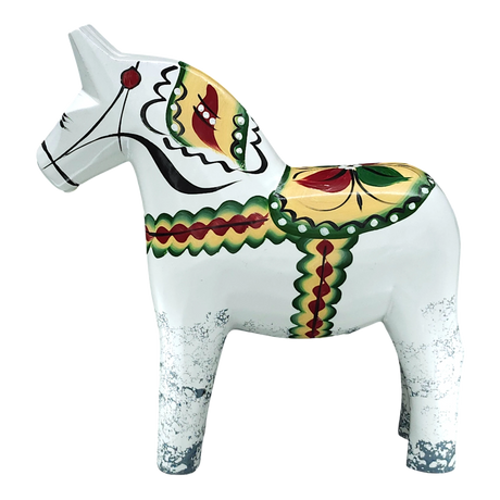Dala Horse: Antique Inspired White with Gray Feet Dala Horse | Nils Olsson | Handcrafted in Sweden (17 cm / 6.7 in)