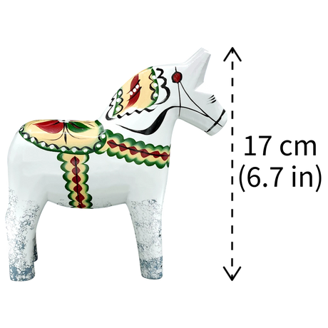 Dala Horse: Antique Inspired White with Gray Feet Dala Horse | Nils Olsson | Handcrafted in Sweden (17 cm / 6.7 in)