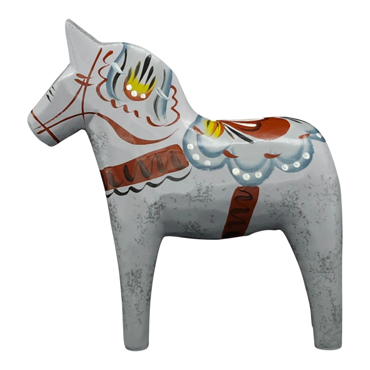 Dala Horse: Gray Swedish Dala Horse "Love Horse / Karlekshasten"  | Nils Olsson | Handcrafted in Sweden (13 cm / 5 in)