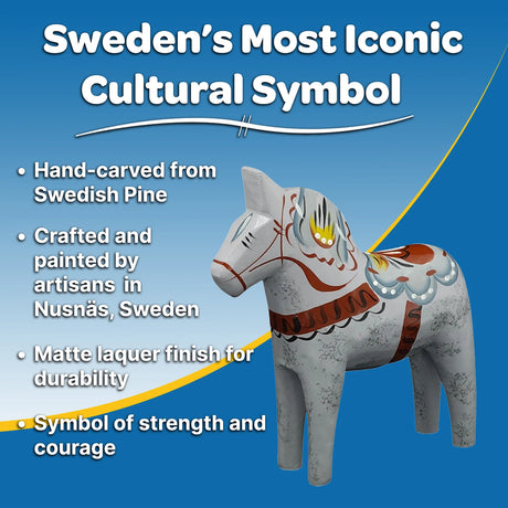 Dala Horse: Gray Swedish Dala Horse "Love Horse / Karlekshasten"  | Nils Olsson | Handcrafted in Sweden (13 cm / 5 in)