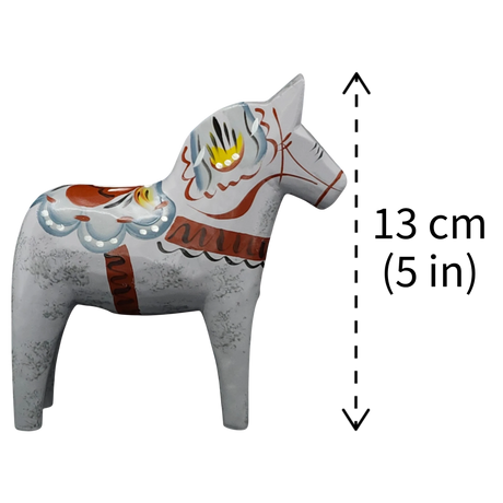 Dala Horse: Gray Swedish Dala Horse "Love Horse / Karlekshasten"  | Nils Olsson | Handcrafted in Sweden (13 cm / 5 in)