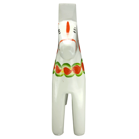 Dala Horse: White Swedish Dala Horse with Multi-Color Kurbits | Handcrafted by Nils Olsson in Sweden