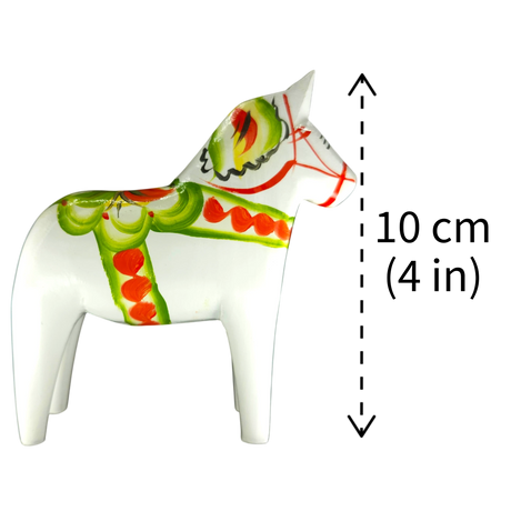 Dala Horse: White Swedish Dala Horse with Multi-Color Kurbits | Handcrafted by Nils Olsson in Sweden