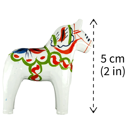 Dala Horse: White Swedish Dala Horse with Multi-Color Kurbits | Handcrafted by Nils Olsson in Sweden