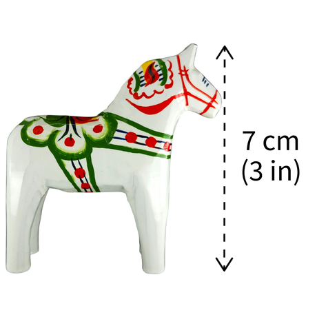 Dala Horse: White Swedish Dala Horse with Multi-Color Kurbits | Handcrafted by Nils Olsson in Sweden
