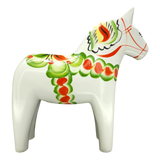 Dala Horse: White Swedish Dala Horse with Multi-Color Kurbits | Handcrafted by Nils Olsson in Sweden