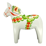 Dala Horse: White Swedish Dala Horse with Multi-Color Kurbits | Handcrafted by Nils Olsson in Sweden