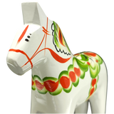Dala Horse: White Swedish Dala Horse with Multi-Color Kurbits | Handcrafted by Nils Olsson in Sweden