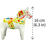 Dala Horse: White Swedish Dala Horse with Multi-Color Kurbits | Handcrafted by Nils Olsson in Sweden