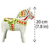 Dala Horse: White Swedish Dala Horse with Multi-Color Kurbits | Handcrafted by Nils Olsson in Sweden