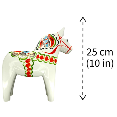 Dala Horse: White Swedish Dala Horse with Multi-Color Kurbits | Handcrafted by Nils Olsson in Sweden