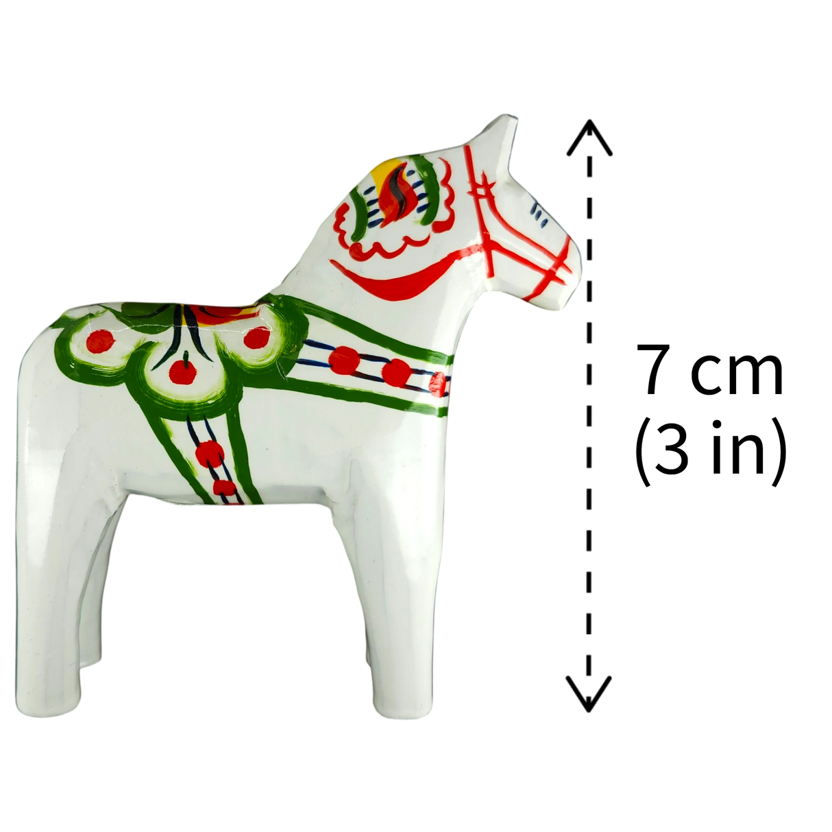 Dala Horse: White Swedish Dala Horse with Multi-Color Kurbits | Handcrafted by Nils Olsson in Sweden