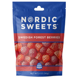 The Bundle: Nordic Sweets 4-Pack – A Classic Scandinavian Candy Sampler includes blue and red bags labeled Swedish Forest Berries, filled with assorted berry-shaped gummies. Each bag has a net weight of 5 oz (141g).