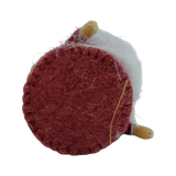 Hand-felted tomte gnome ornament with a red base, white body, and wooden arms, made of natural wool, shown on a plain white background.