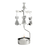 Silver-tone metal rotary candle holder with hanging cat silhouettes.