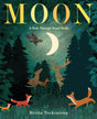 The book "Moon - A Peek-Through Board Book" by Britta Teckentrup showcases forest animals such as foxes and owls beneath a crescent moon. Ideal for bedtime reading, it vividly brings to life the enchantment of moon phases amidst dark green trees.