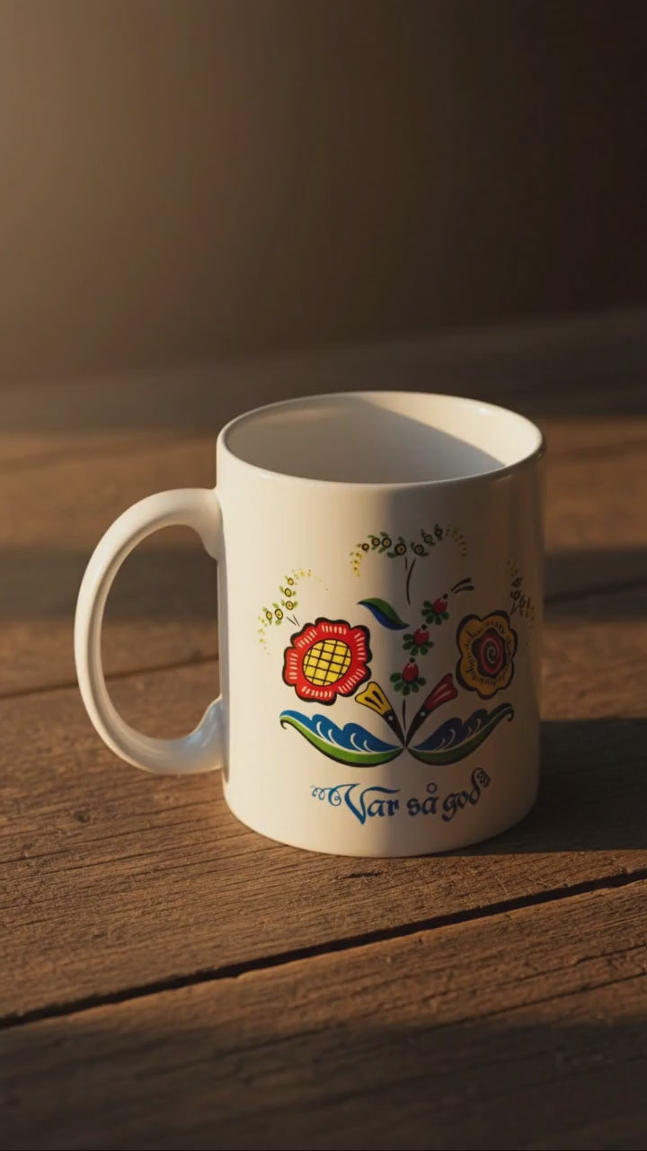 Mug: "Var så god" Welcome with Swedish Flowers Coffee Mug (11oz)
