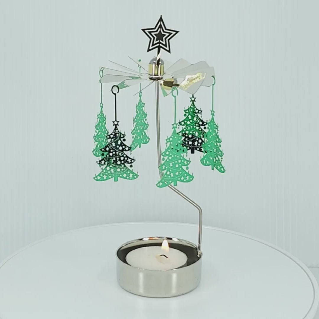 Candle Holder: Green Tree Silver Rotary Candle Holder by Pluto Design Sweden