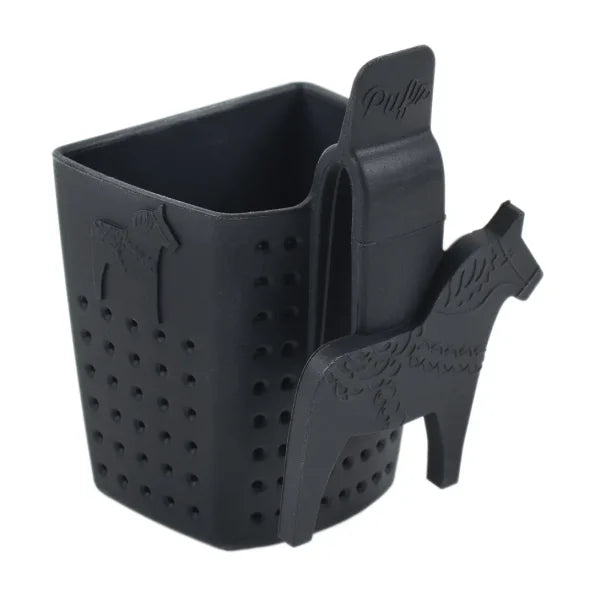 Tea Strainer: "Tesil" Tea Strainer Black with Swedish Dala Horse Cup Rest Silicone Made in Sweden
