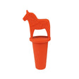 Red "Vinkork" silicone wine stopper featuring a decorative Dala horse design on top.