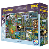 A 1000-piece "Nature's Notes" Mixed Up! jigsaw puzzle by Sarah Angst, produced by Maynards under the PuzzleTwist brand. The box features a vibrant collage of various wildlife, birds, and nature scenes, inspired by Sarah Angst’s distinctive artwork.