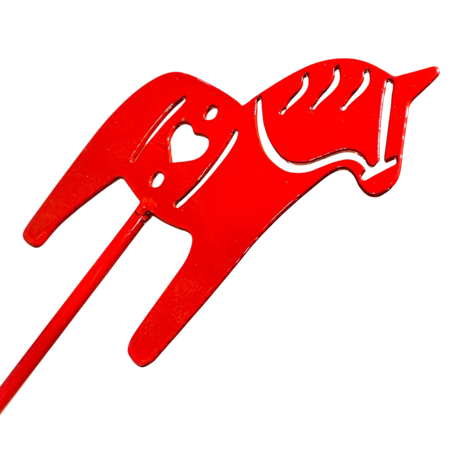 Garden Stake: Red Swedish Dala Horse Metal Garden Stake Lawn Ornament (30" Height)