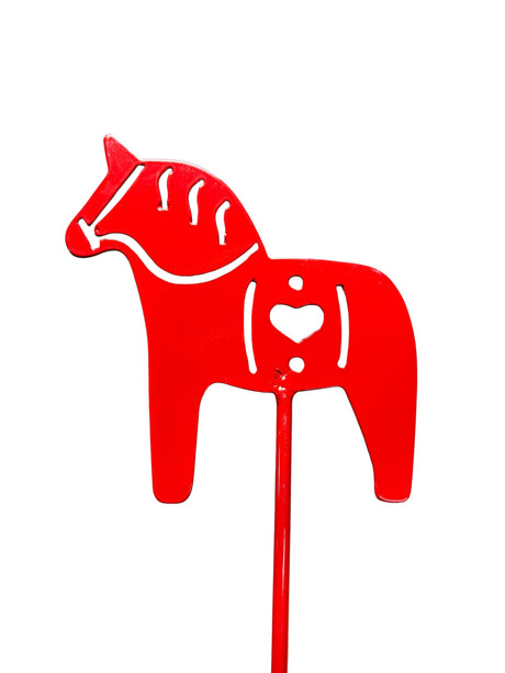 Garden Stake: Red Metal Dala Horse Garden Stake Lawn Ornament (30" Height)